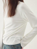 fano Soft Faux Cashmere Relaxed Fit Office Women Solid Long Sleeve T-Shirts