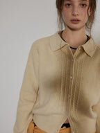 Lofi choose Light Poly Wool Jacquard Workwear Short Sleeve For Women Button Knit Cardigans