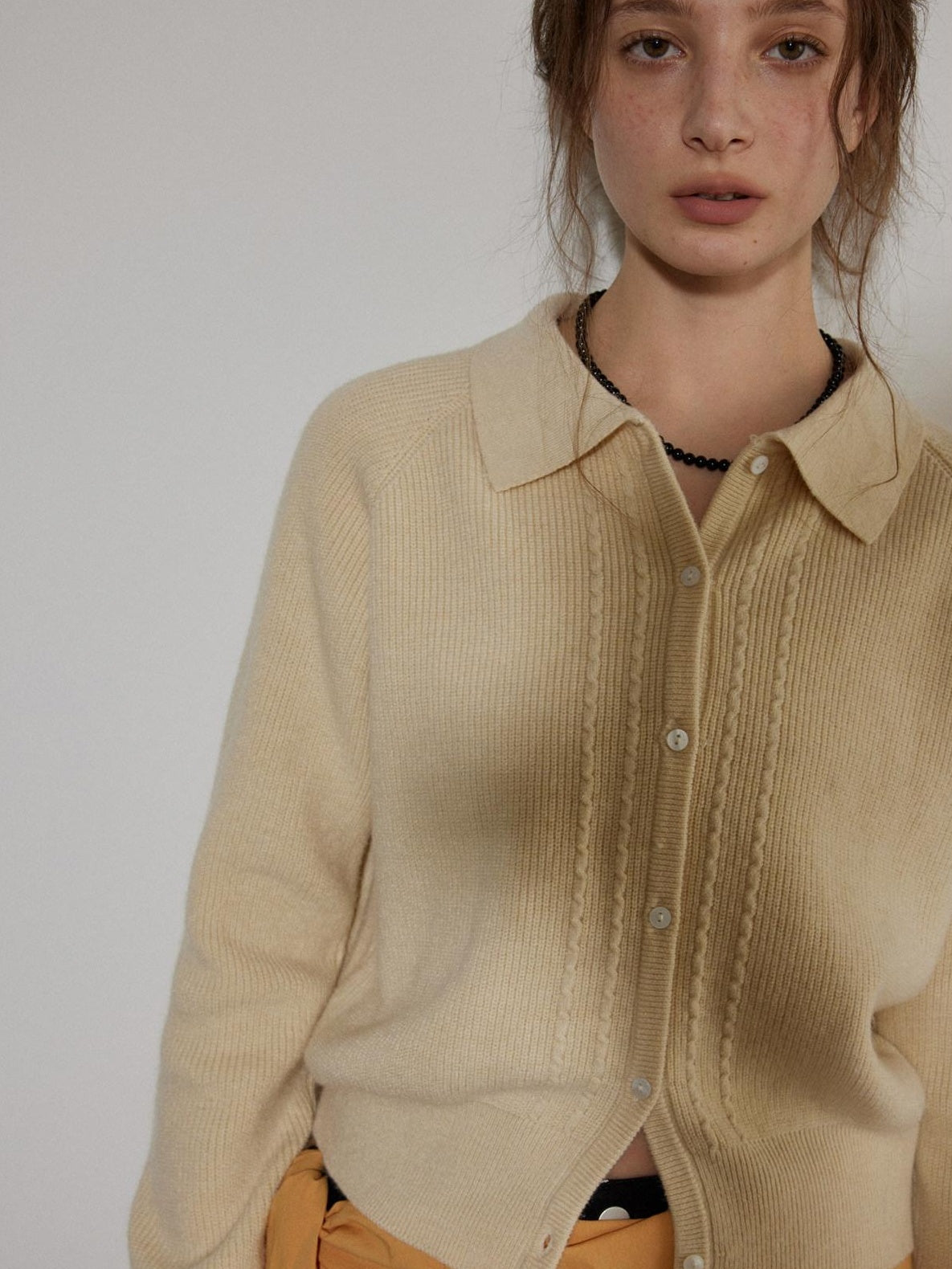 Lofi choose Light Poly Wool Jacquard Workwear Short Sleeve For Women Button Knit Cardigans