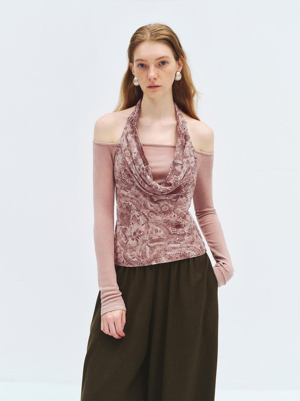 someone sometimes Silk Wool Blend Slim Fit Patchwork Knit Women Printed Halter Crop Tops
