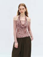 someone sometimes Silk Wool Blend Slim Fit Patchwork Knit Women Printed Halter Crop Tops