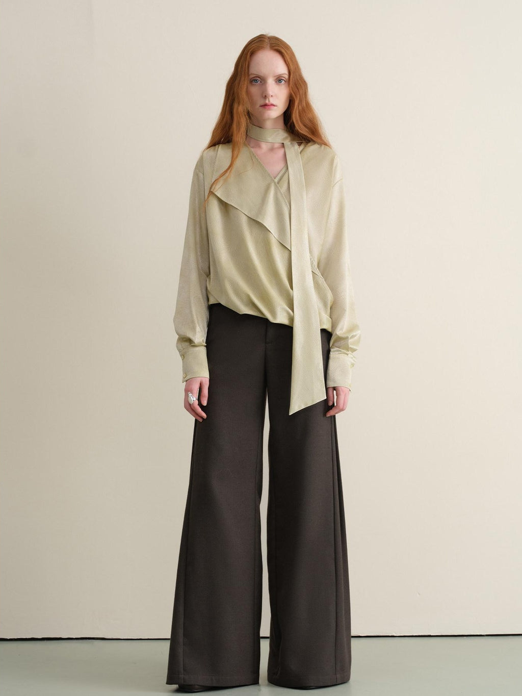 Stretch Knit Olive Gray Micro Flare Casual High Waist Women Flared Pants