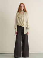 Stretch Knit Olive Gray Micro Flare Casual High Waist Women Flared Pants