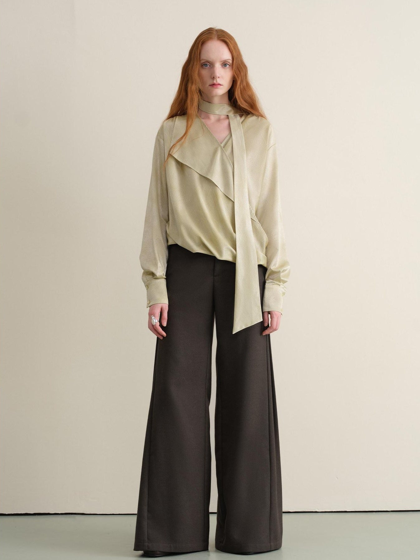 Stretch Knit Olive Gray Micro Flare Casual High Waist Women Flared Pants