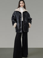 unspoken Minimalist Commuter Loose Fit Longsleeve Zip Women Black Leather Jackets