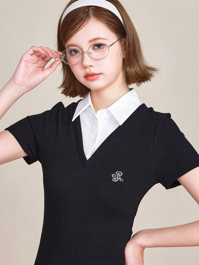 ikyou 100 Percent Cotton Waist Cinch Patchwork Collared Short Sleeve Midi Dresses