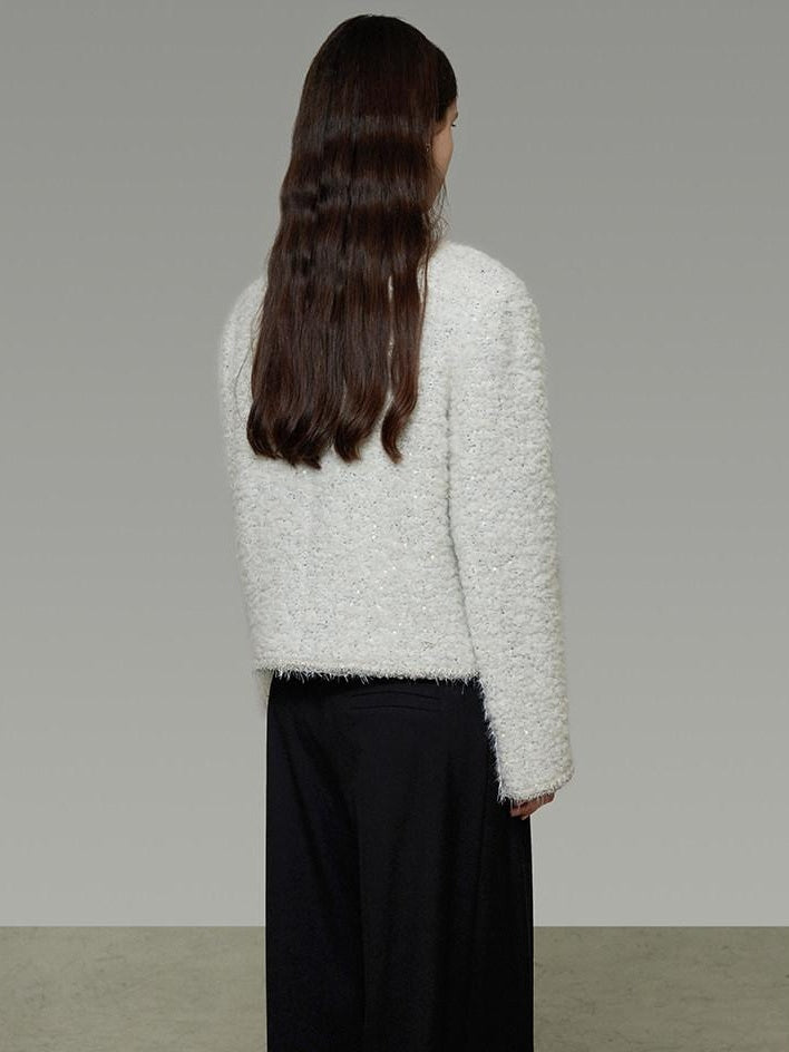 unspoken Lambswool Minimal Commuter Loose Single Button Round Neck Women Cropped Jackets