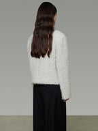 unspoken Lambswool Minimal Commuter Loose Single Button Round Neck Women Cropped Jackets