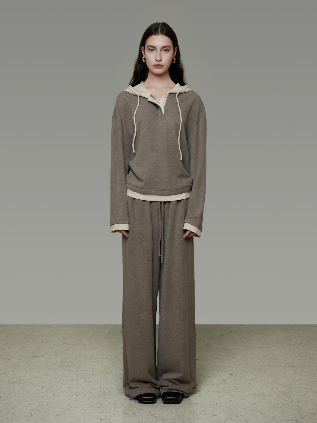 unspoken Colorblock Hooded Loose Two Piece High Waist Pants Women Casual Lounge Sets