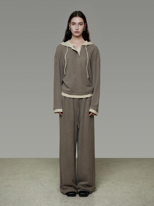 unspoken Colorblock Hooded Loose Two Piece High Waist Pants Women Casual Lounge Sets