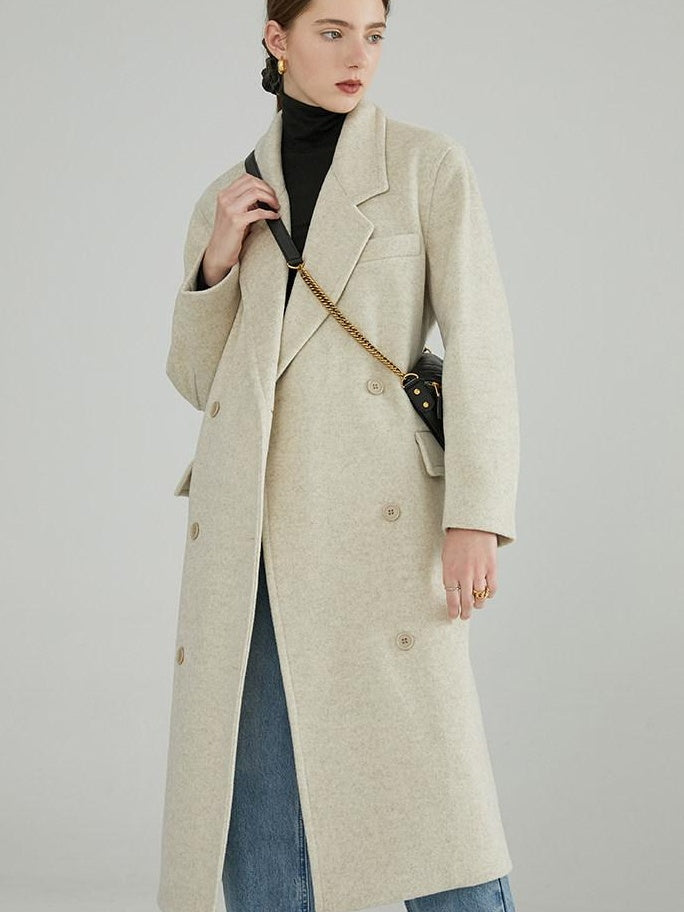fano Minimal Commuter Double Breasted Straight Midlength Blazer Women Long Coats