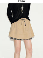 fano Khaki Drawstring A Line Mid Waist Casual Cotton Blend Women Mini Skirts