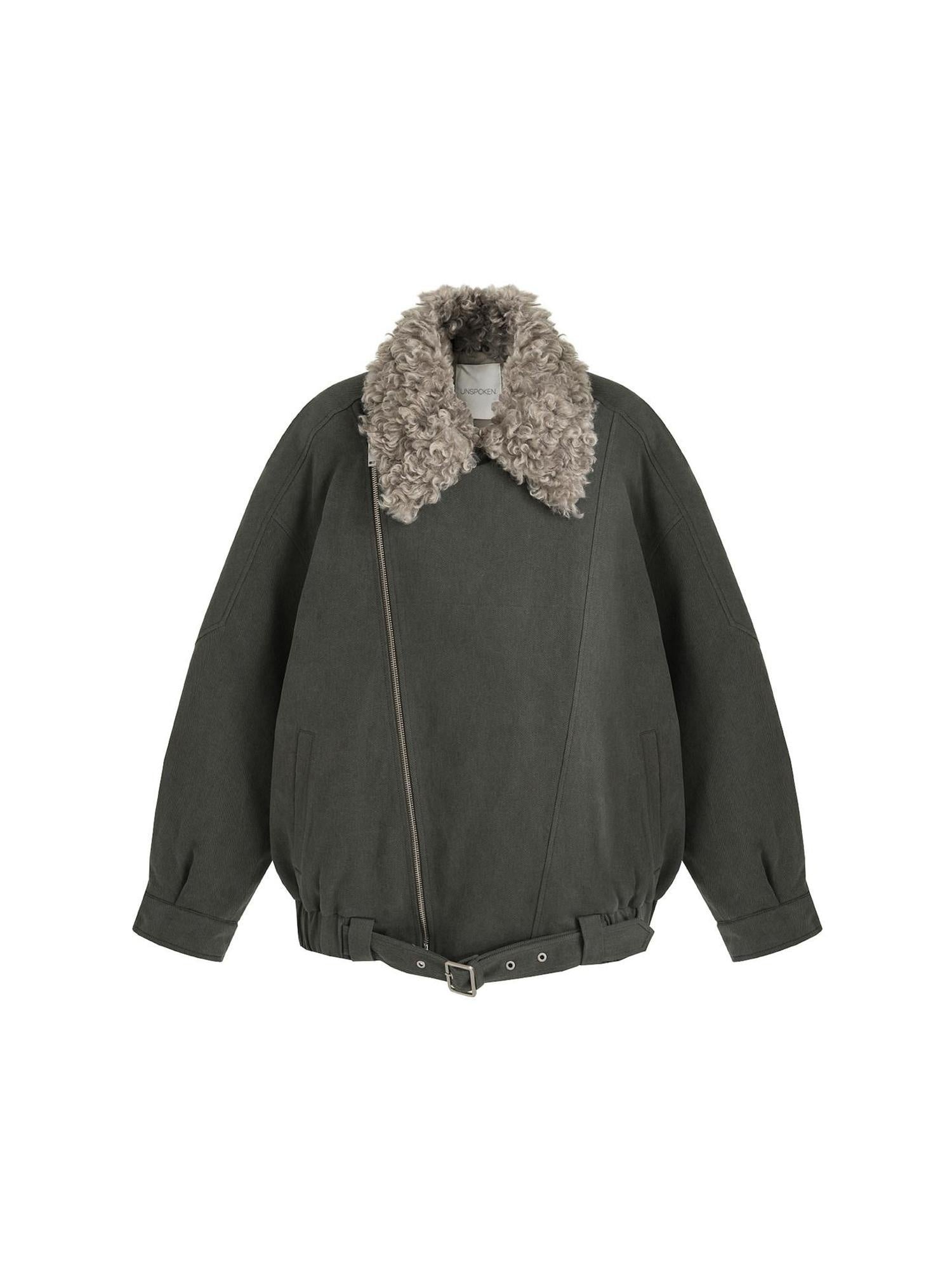 unspoken Thick Cotton Loose Fit Patchwork Commuter Zipper Dark Green Puffer Jackets