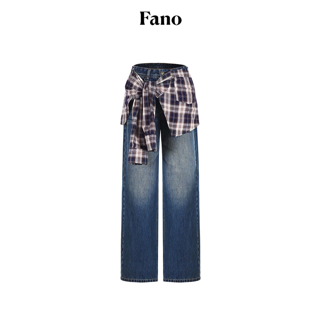 fano_Breathable_Cotton_Wide_Natural_Waist_Plaid_Womens_Straight_Leg_Jeans_MISSTT