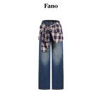 fano_Breathable_Cotton_Wide_Natural_Waist_Plaid_Womens_Straight_Leg_Jeans_MISSTT