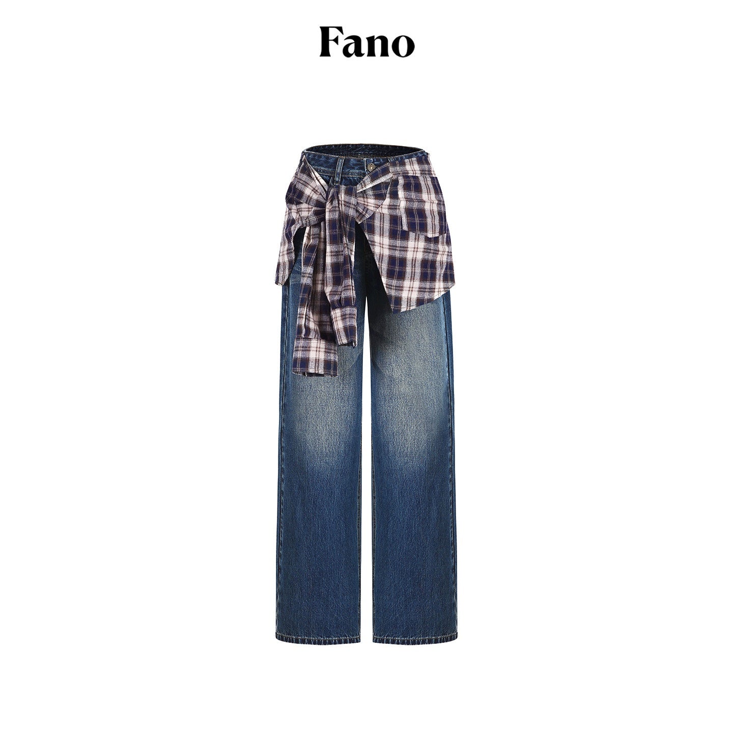 fano_Breathable_Cotton_Wide_Natural_Waist_Plaid_Womens_Straight_Leg_Jeans_MISSTT
