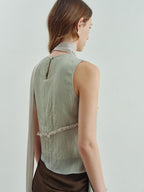 someonesometimes Versatile Viscose Blend Slim Lettuce Edge Camisole Cardamom Green Tank Tops