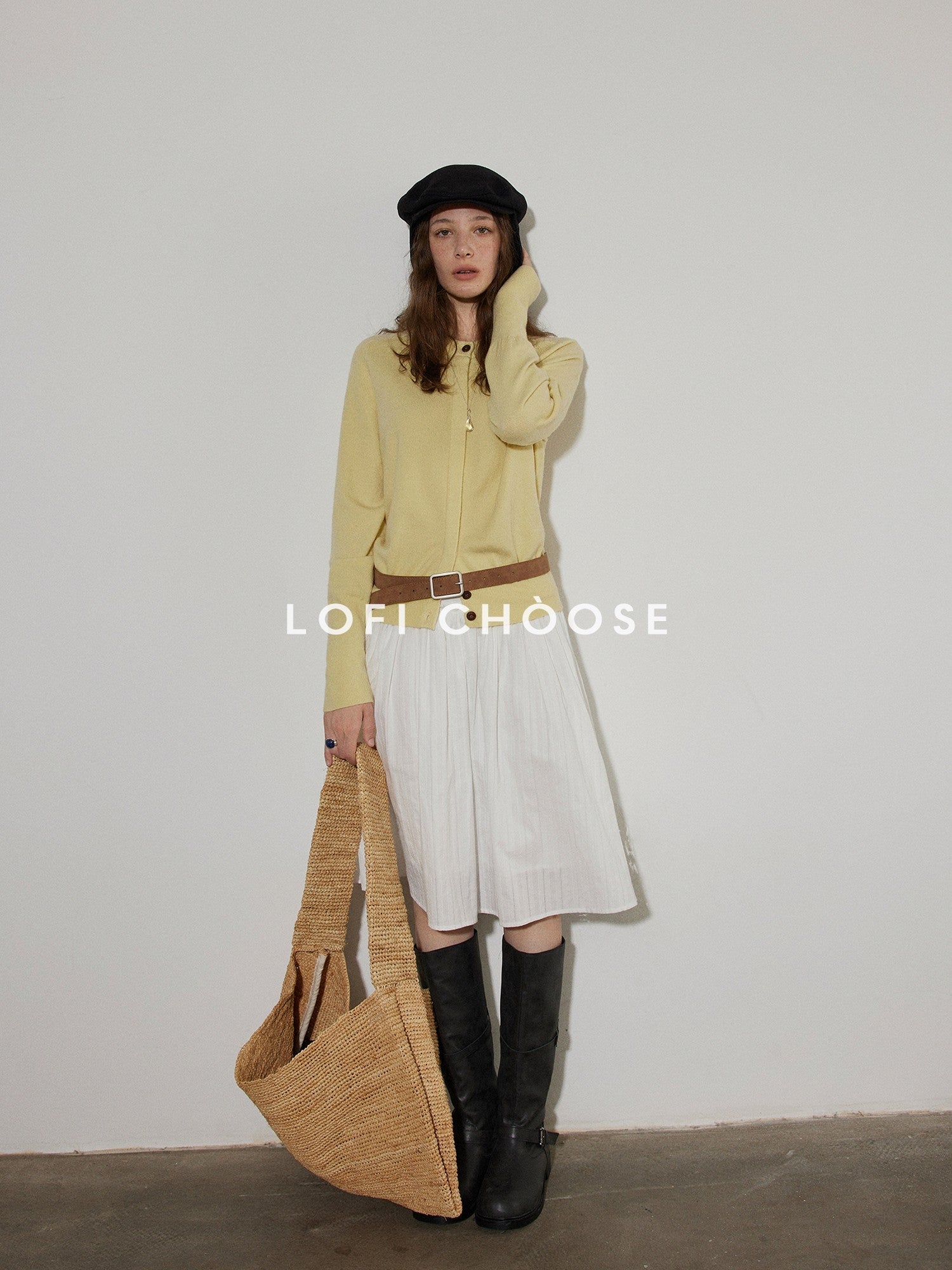 Lofi choose Button Front Knit Regular Fit Office Women Round Neck Yellow Charcoal Cardigans