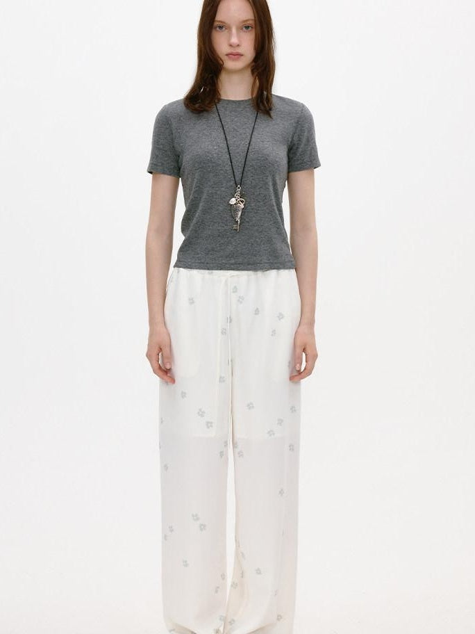 fano Elastic Waist Pocketed Wide Leg Korean Commuter Loose Stretch White Sweatpants