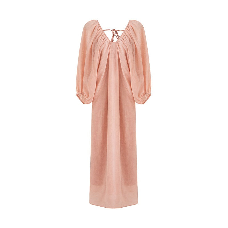 unspoken_Breathable_Linen_Lyocell_Blend_Minimal_A_Line_V-neck_Pleated_Women_Maxi_Dresses_MISSTT