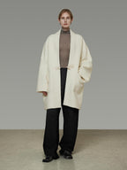 unspoken Minimal 3D Tailored Oversized Single Button Workwear White Mid Length Long Coats