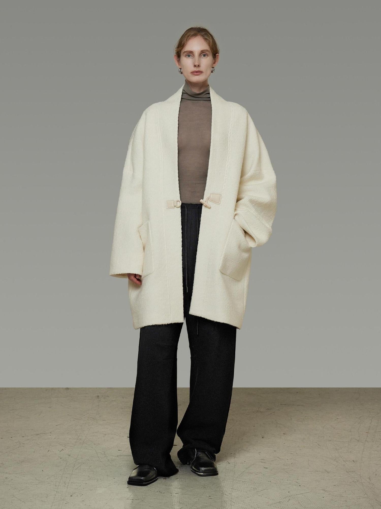 unspoken Minimal 3D Tailored Oversized Single Button Workwear White Mid Length Long Coats