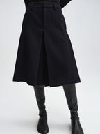 audreyyang 100% Sheep Wool Loose Natural Waist Zip Fly Black Mid-Length Shorts