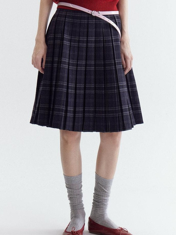 fano Pure Cotton Pleated A Line Mid Rise Classic Workwear Women Midi Skirts