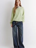 fano Soft Wool Cashmere Blend Relaxed Fit Crew Neck Women Knit Pullover Sweaters