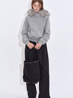 fano Detachable Zip Windproof Short Loose Casual Women Apple Shape Heather Gray Hoodie