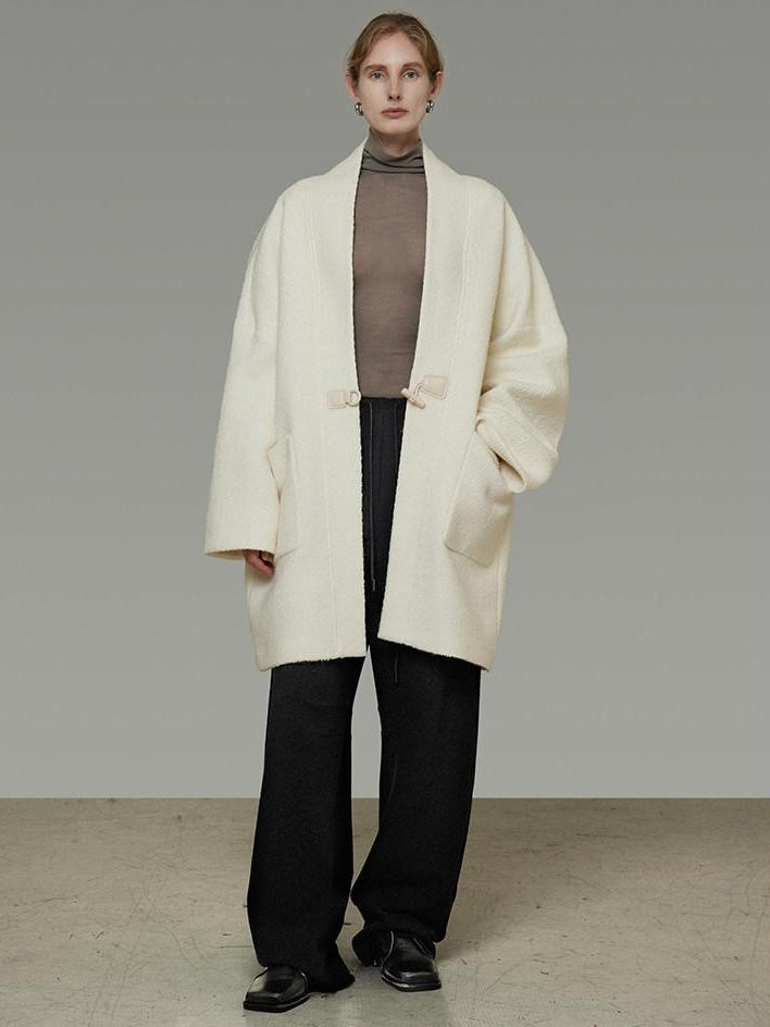 unspoken Minimal 3D Tailored Oversized Single Button Workwear White Mid Length Long Coats