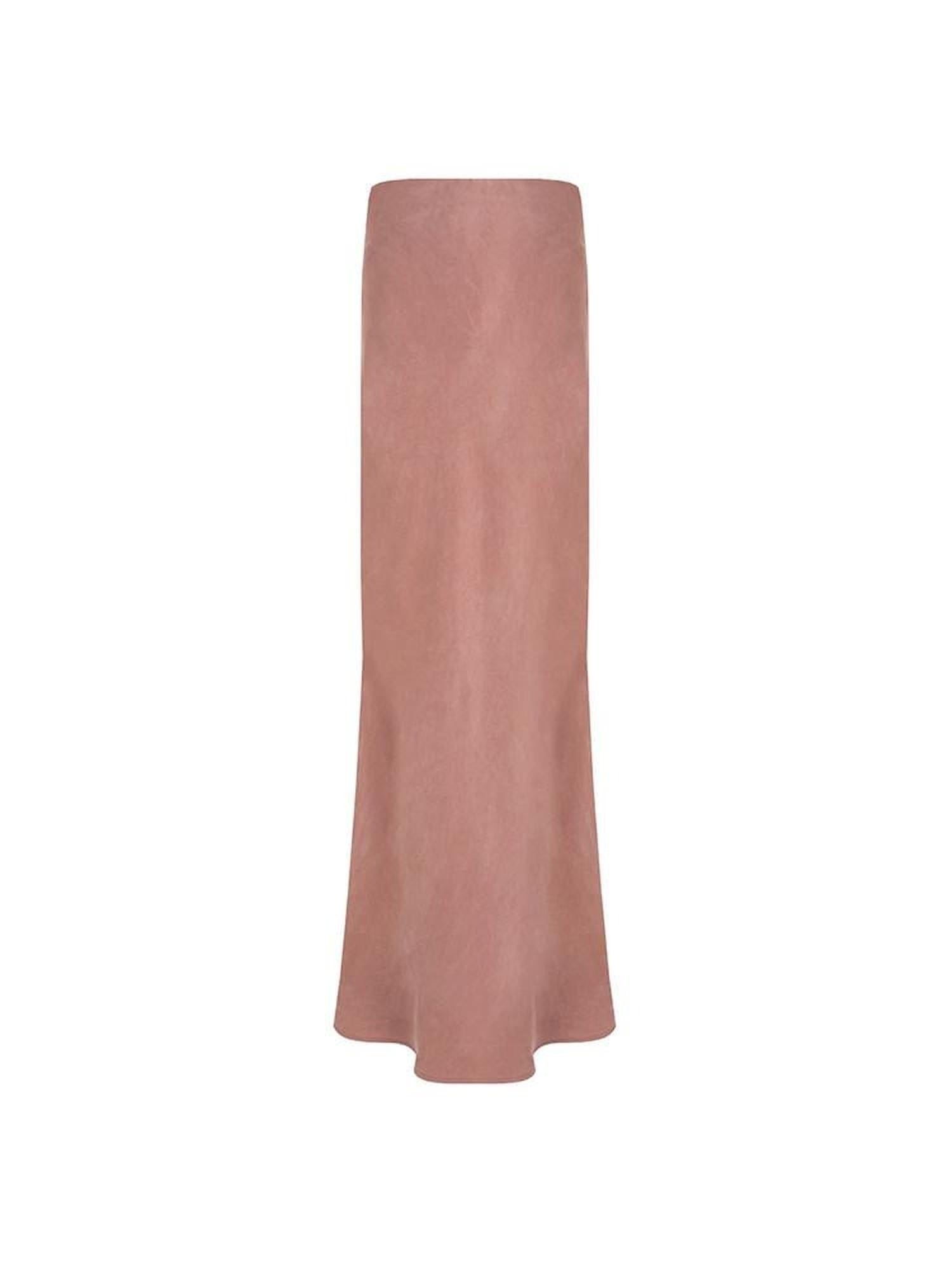 unspoken Smoky Pink Lined Minimal Commuter Mid Rise H Cut Solid Maxi Skirts