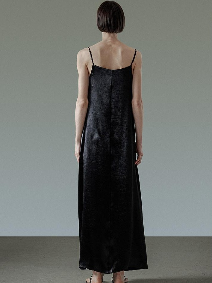 unspoken Satin Minimal V-neck Camisole Natural Waist City Commuter Women Maxi Dresses