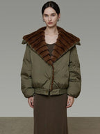unspoken 90% White Duck Down Warm Loose Patchwork Commuter Olive Green Zip Down Jackets