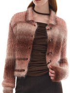someone sometimes Soft Mohair Blend Lapel Collar Button Front Women Pink Brown Gradient Cardigans