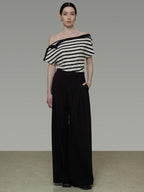 unspoken Soft Cotton Knit Striped Loose Minimalist Women Bardot Off Shoulder Crop Tops