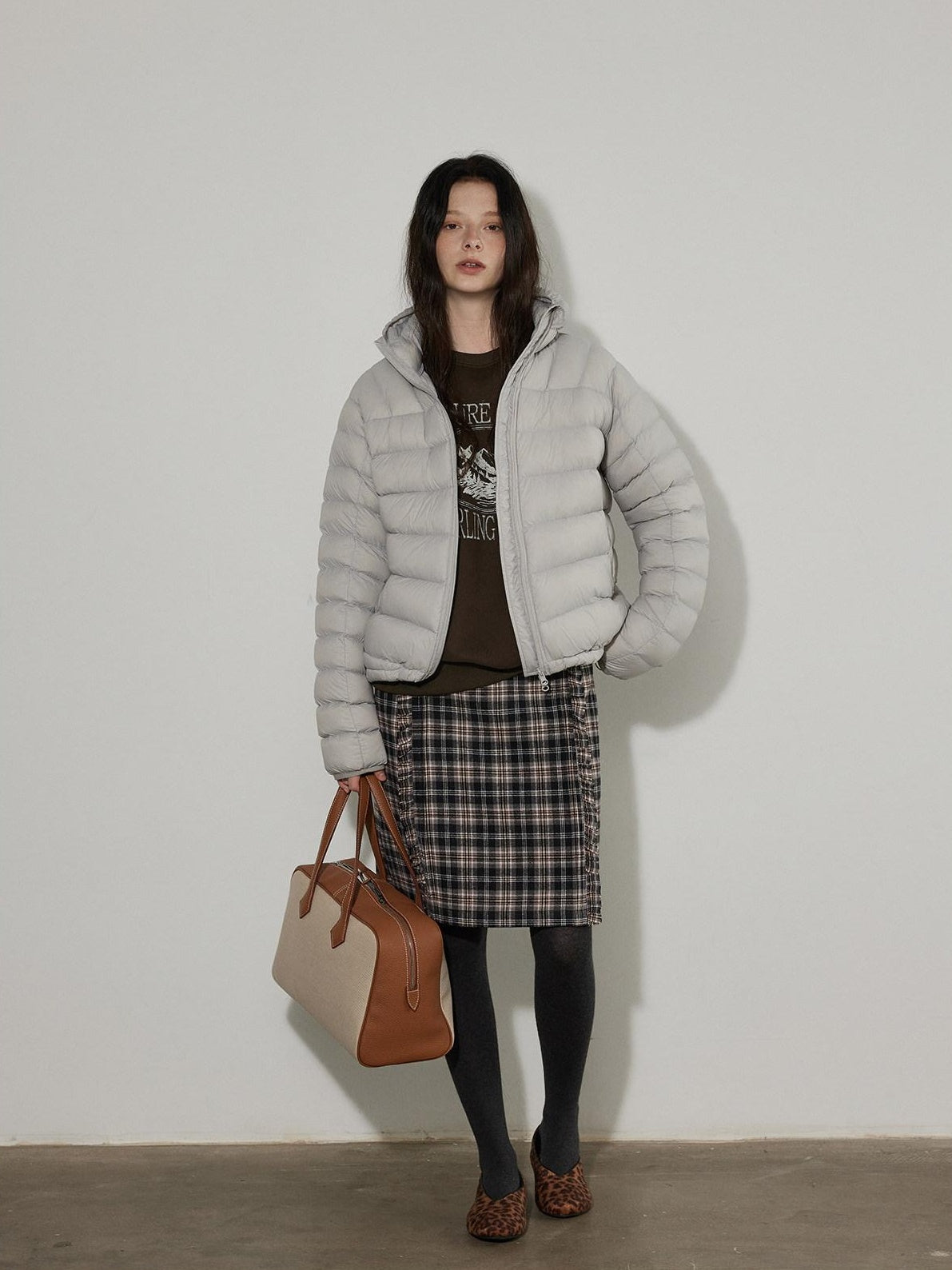 Lofi choose Warm 90% White Duck Down Hooded Commuter Thick Gray Zipper Down Jackets