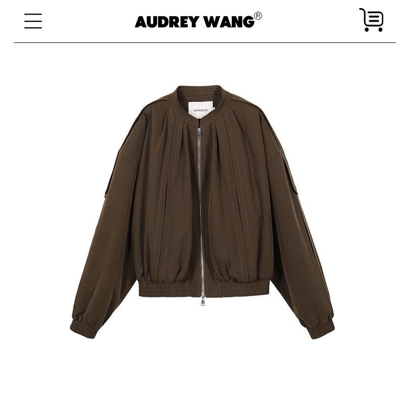 audreyyang_Soft_Modal_Blend_Casual_Loose_Cropped_Zip_Long_Sleeve_Women_Olive_Bomber_Jackets_MISSTT