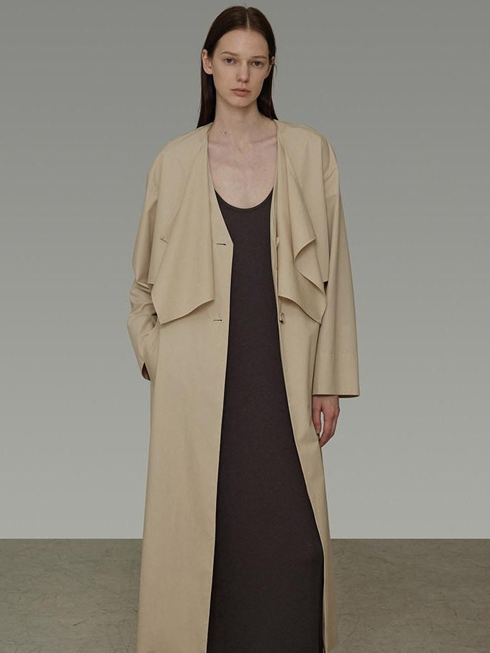 unspoken Classic Khaki Single Breasted Mid Length Loose Fit Women Commuter Trench Coats