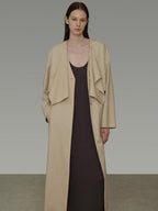 unspoken Classic Khaki Single Breasted Mid Length Loose Fit Women Commuter Trench Coats