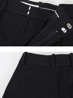 audreyyang Elegant Loose Fit Sash Double Breasted Notch Lapel Black Polyester Blazers