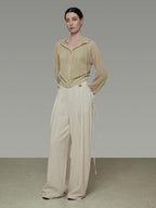 unspoken High Waisted Lyocell Linen Pleated Tie Waist Office Casual Wide Leg Pants