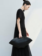 audreyyang Refined Solid V-neck Natural Waist Short Sleeve Casual Polyester Maxi Dresses