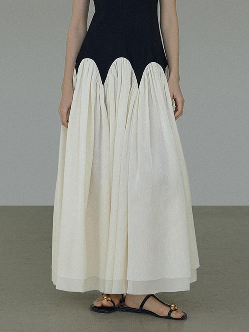 unspoken High Waist Colorblock A Line Sleeveless Minimalist Workwear Viscose Maxi Dresses