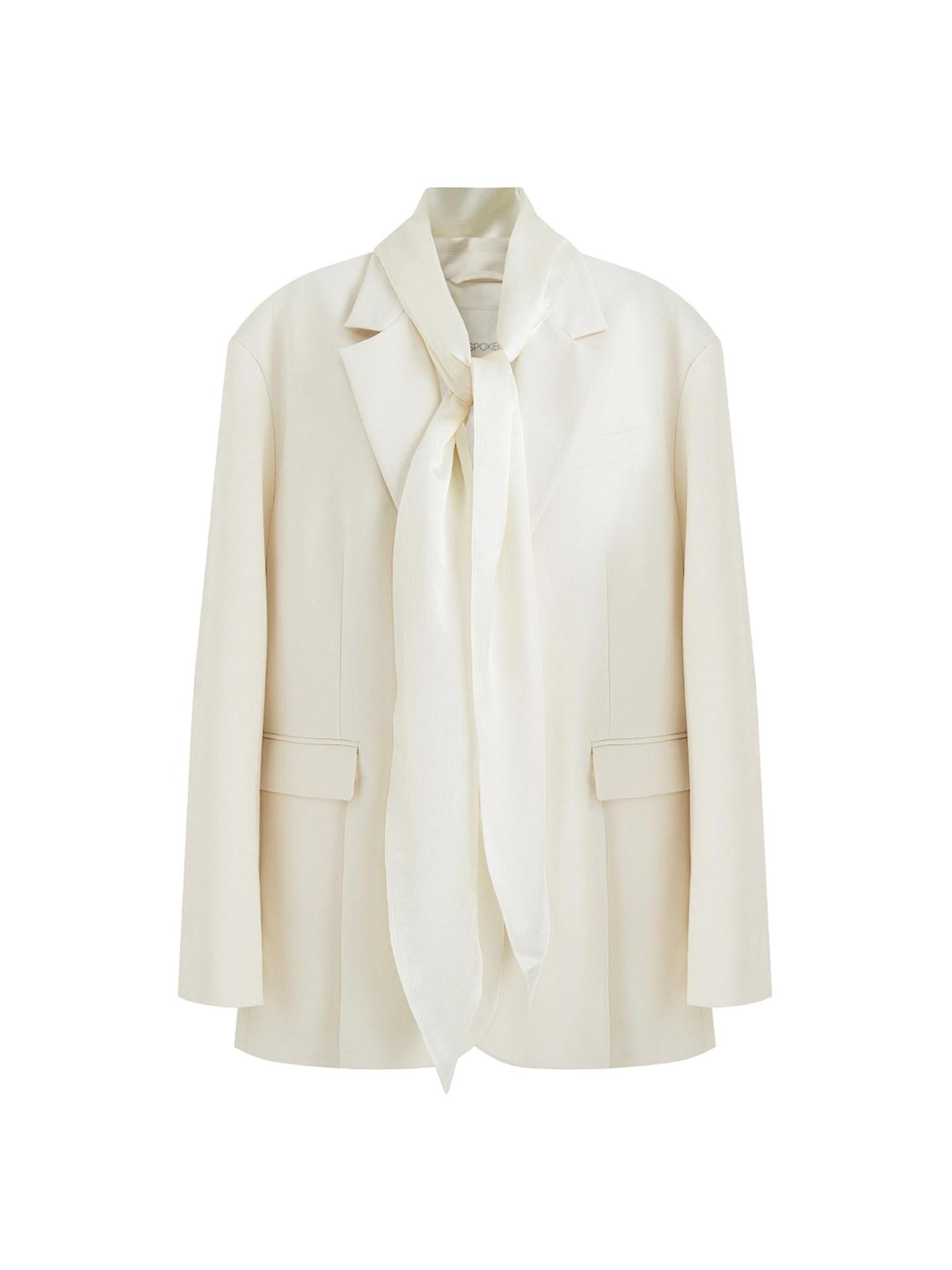 unspoken Warm Minimalist Oversized Ribbon Tie Lapel Long Sleeve Women Blazers