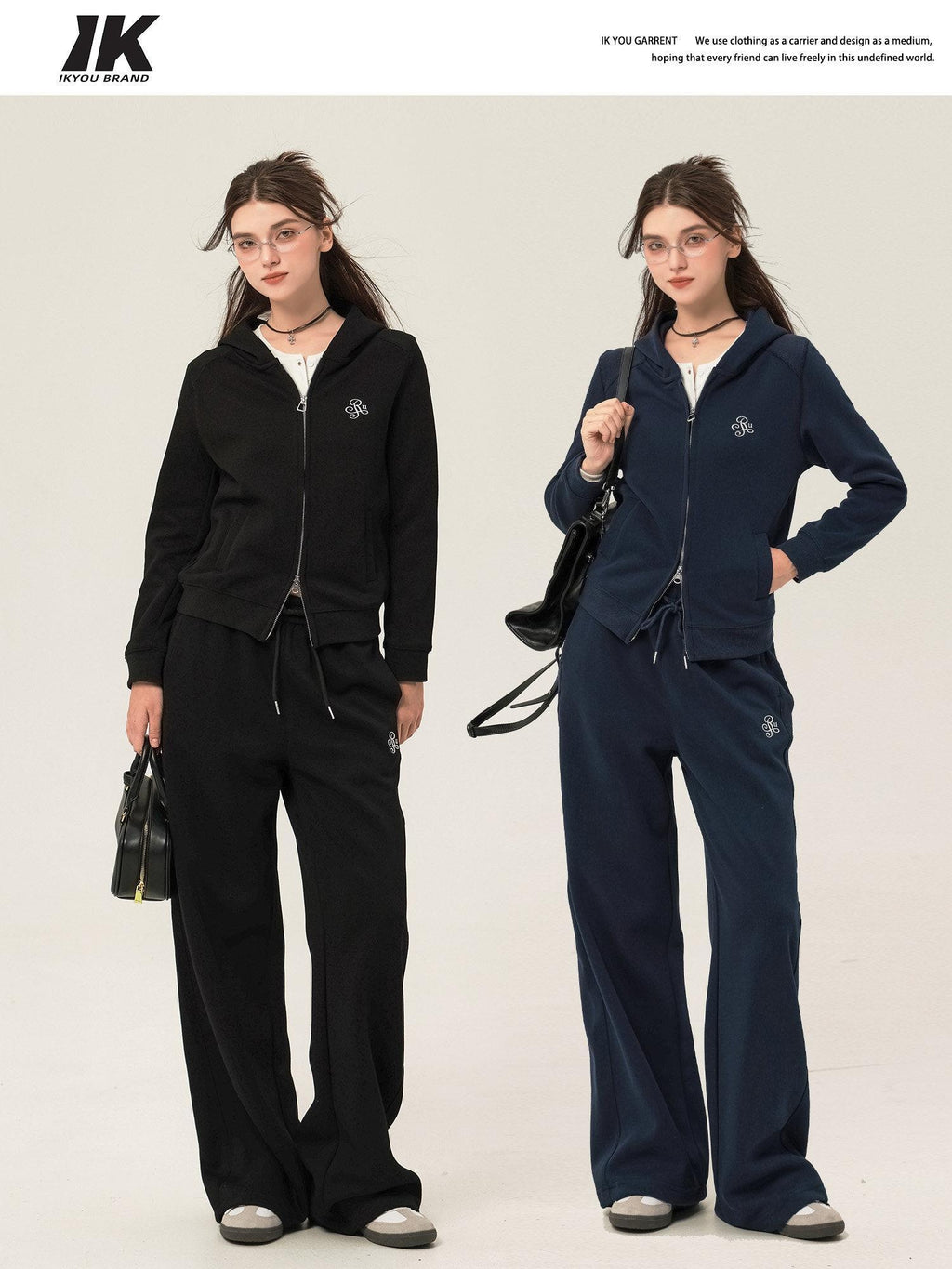 ikyou Slim Embroidered Ribbed Patchwork Cotton Lined Commuter Sweatpants