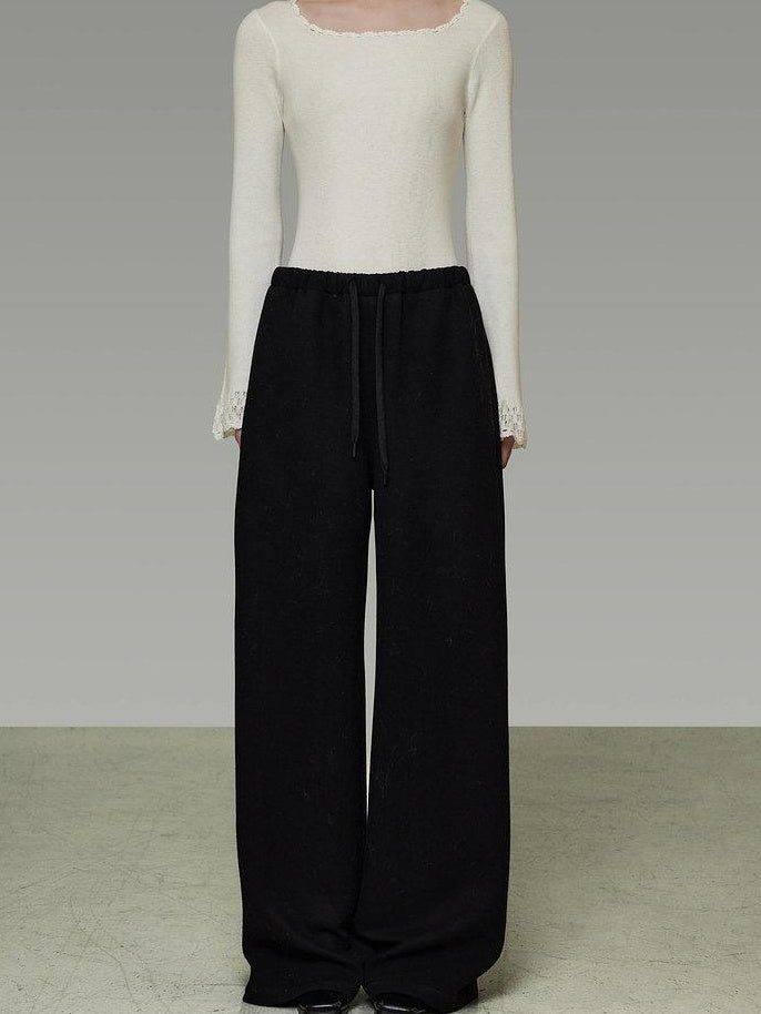 unspoken High Waist Tailored Tie Waist Minimal Workwear Breathable Straight Wide Leg Pants