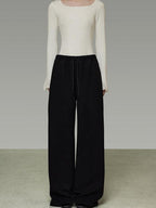 unspoken High Waist Tailored Tie Waist Minimal Workwear Breathable Straight Wide Leg Pants