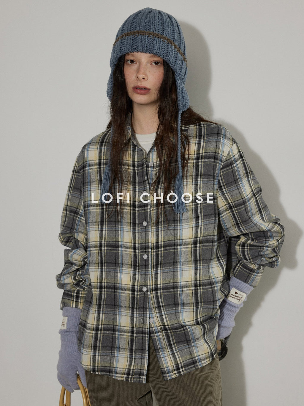 Lofi choose Loose Fit Plaid Button Front Collared Long Sleeve Commuter For Women Shirts