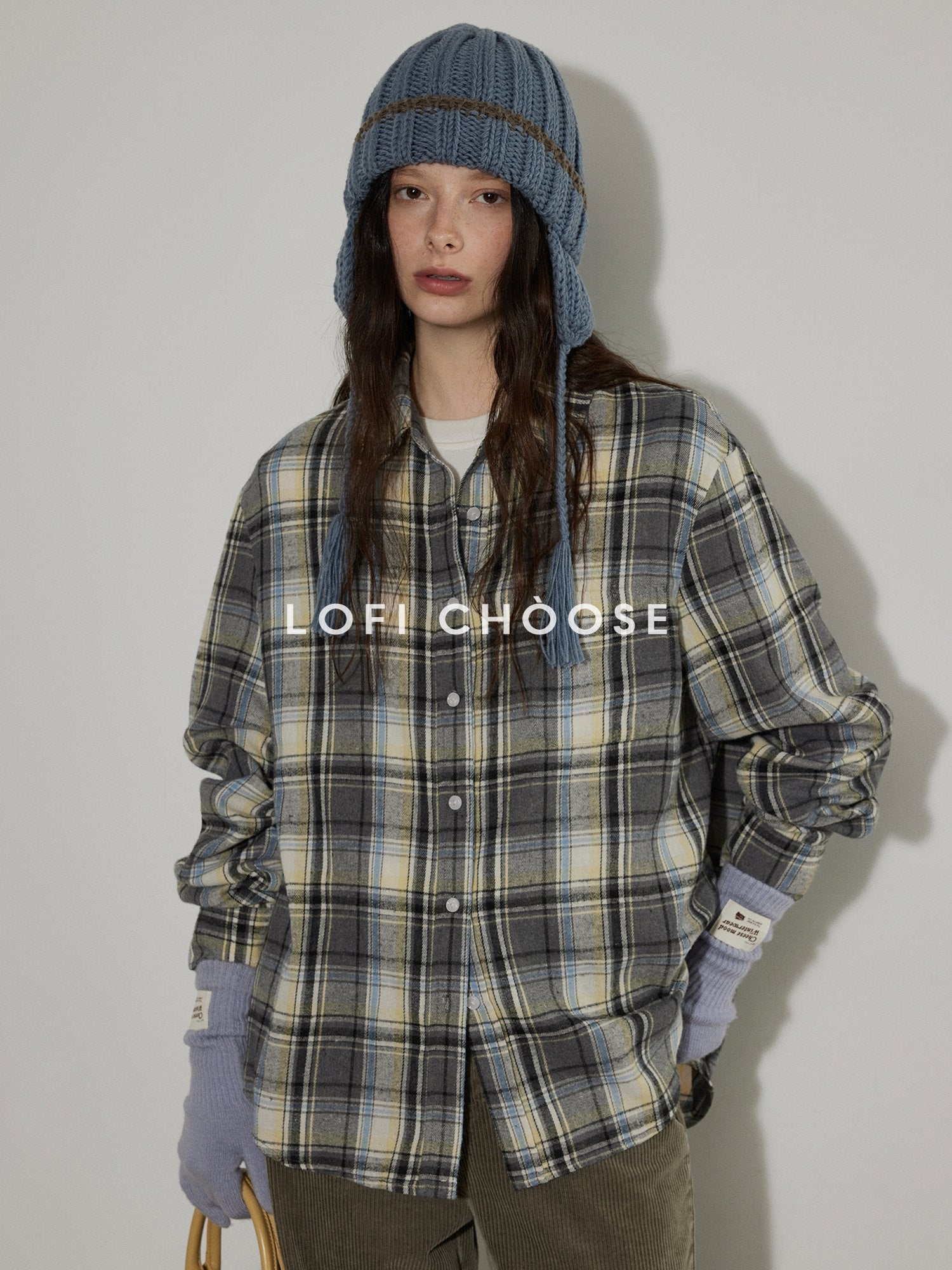 Lofi choose Loose Fit Plaid Button Front Collared Long Sleeve Commuter For Women Shirts